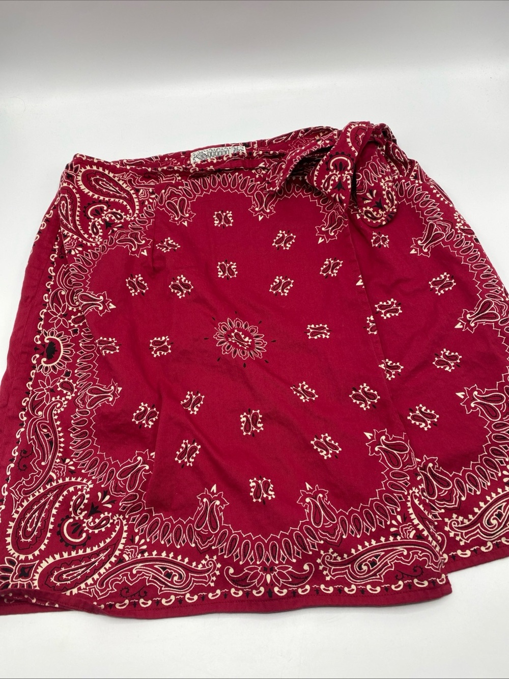 Vintage Womens Boho Red Bandana Wrap Mini Skirt  Ultra Pink Paisley Romantic S/M